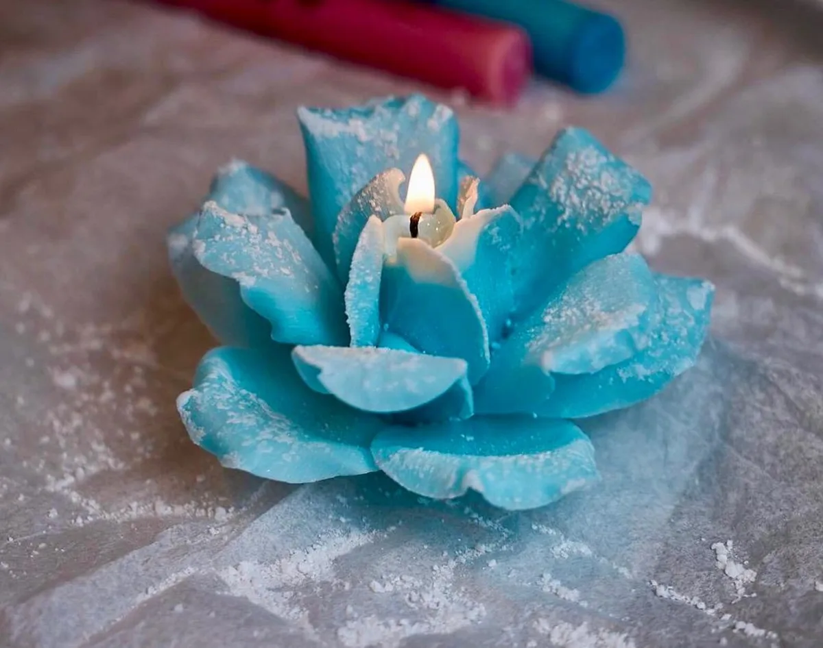 Frosted Blue Rose Candle