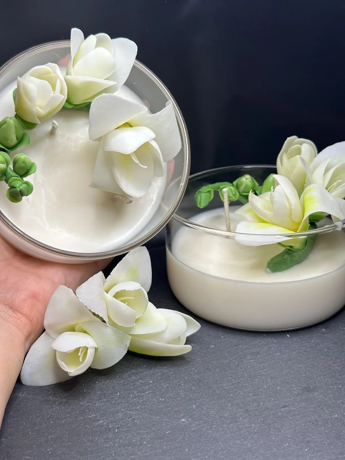 Realistic Freesia Candle in Glass