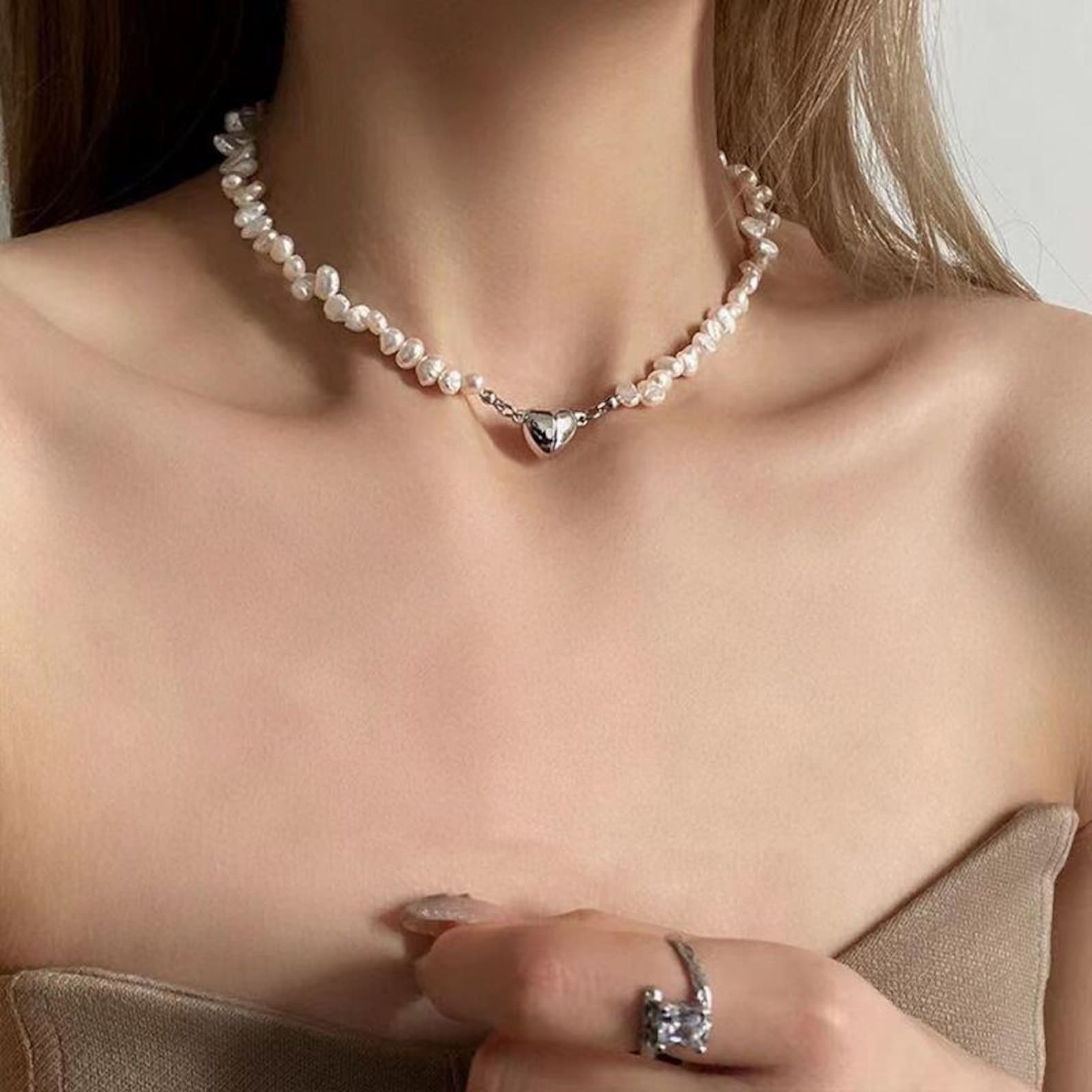 Layered Pearl Choker & Gold Chain Necklace