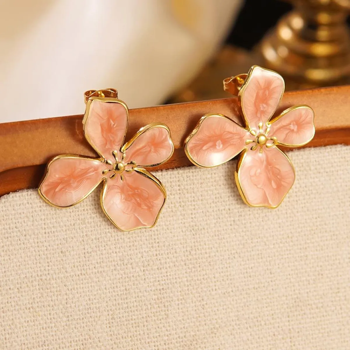 Pink Flower Vintage Enamel Studs