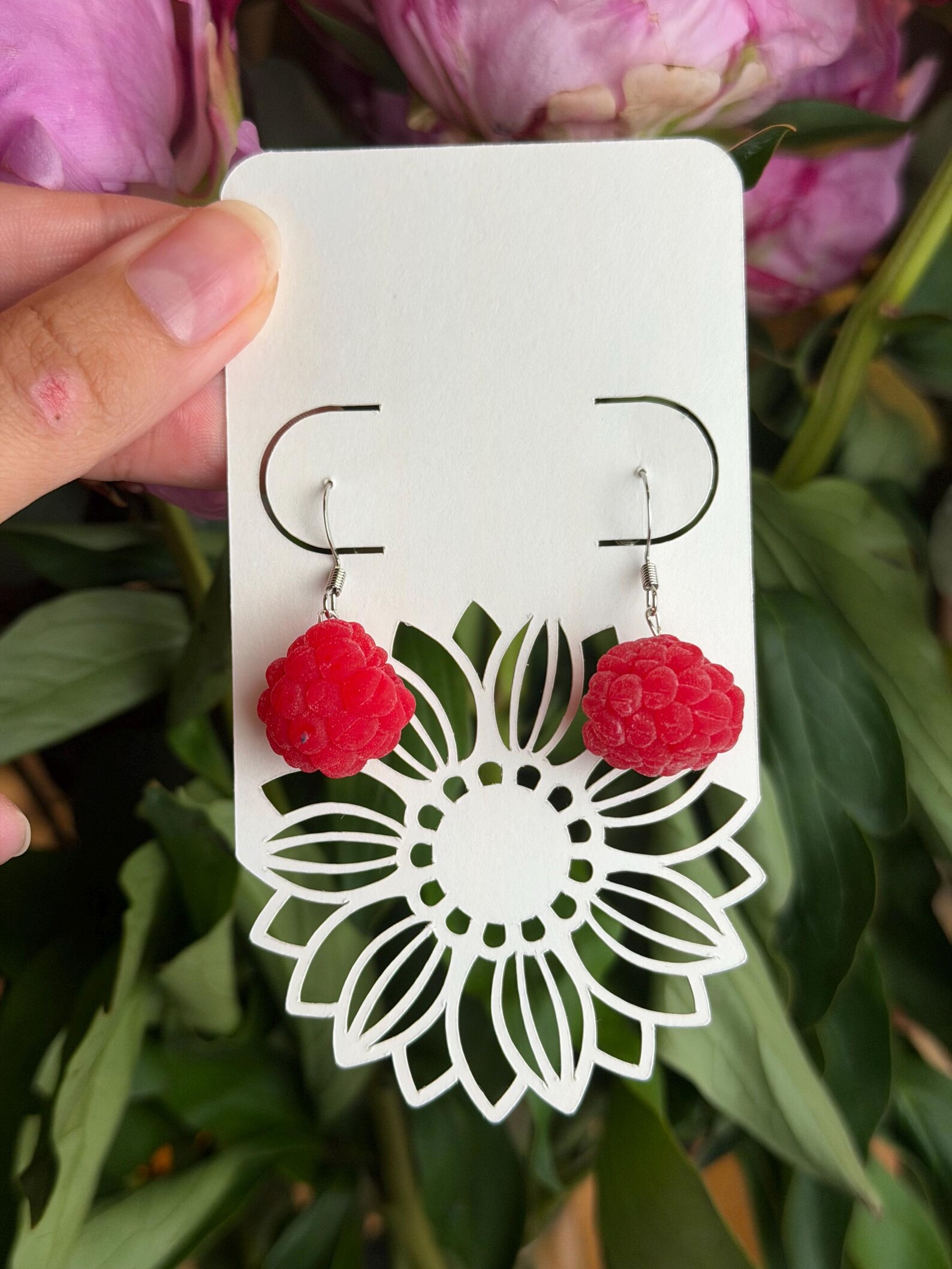 Realistic Raspberry Dangle Earrings 3