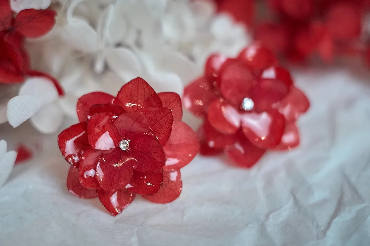 Red Hydrangea Resin Earrings